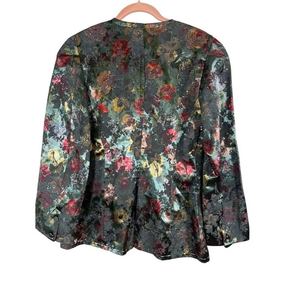 Handmade Metallic Floral Blazer Green S Boho Indie Folk Festive Chic Preppy 70s - Picture 6 of 8